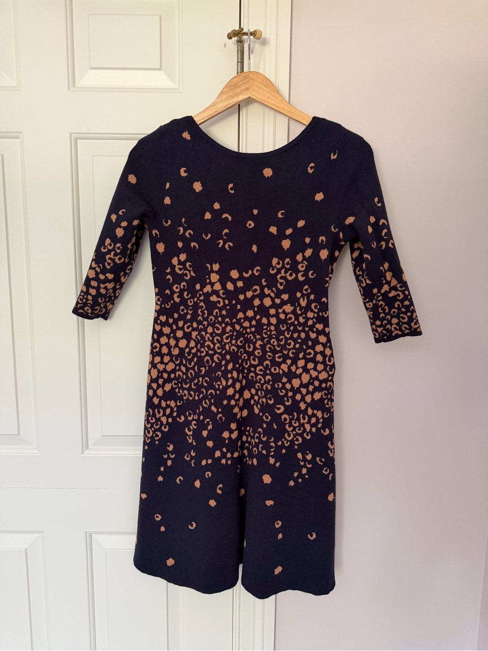 Anthropologie Maeve Navy Sweater Dress with Leopard Print - Perfect for Fall